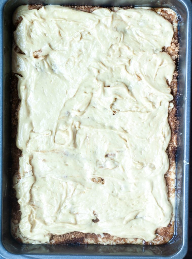 Coffee Cake Rest of batter on top of cake ready to be baked.
