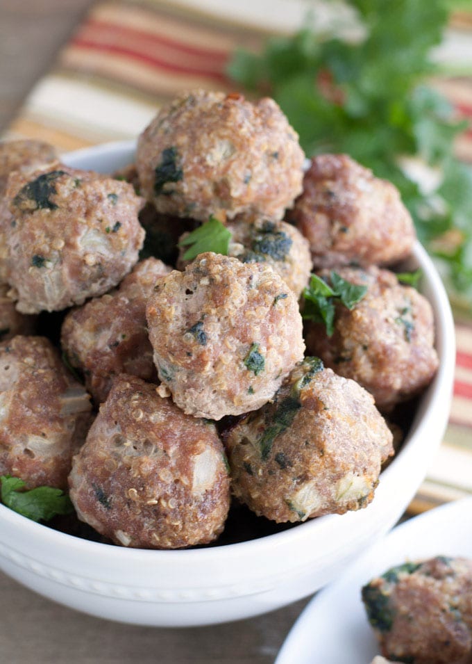 Turkey Quinoa Spinach Meatballs in a bowl