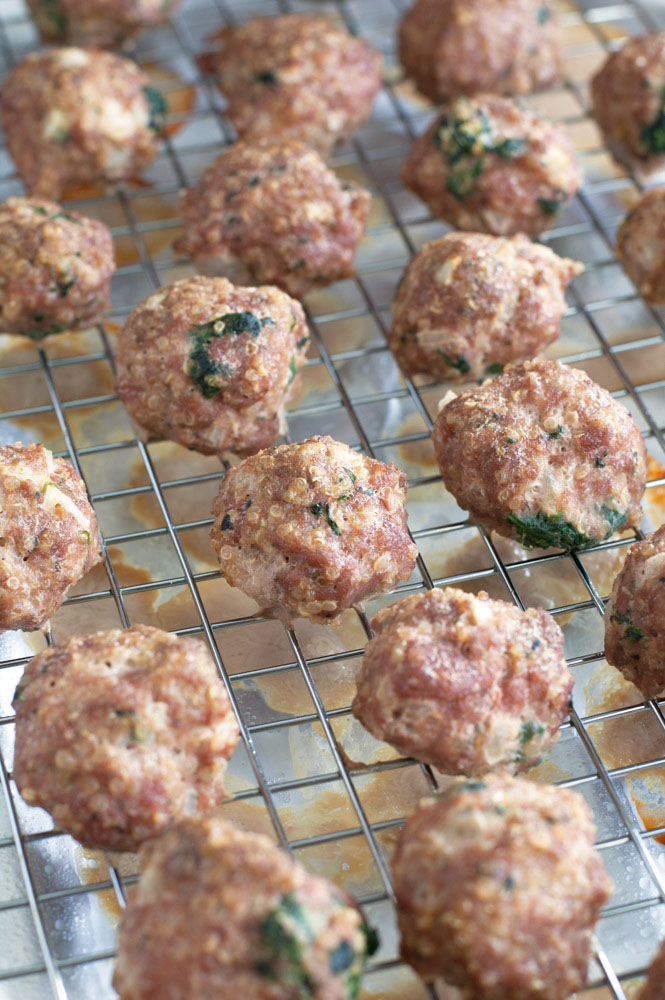 Turkey spinach meatballs on a pan