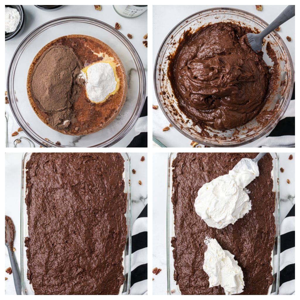 Chocolate pudding in a bowl and then spread in pan.