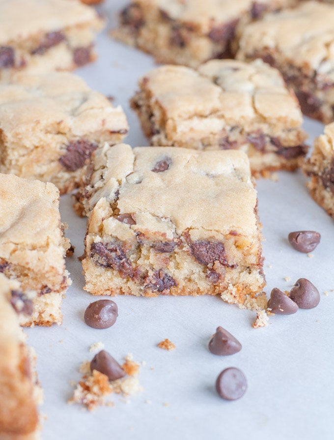 Congo chocolate chip bars on parchment paper