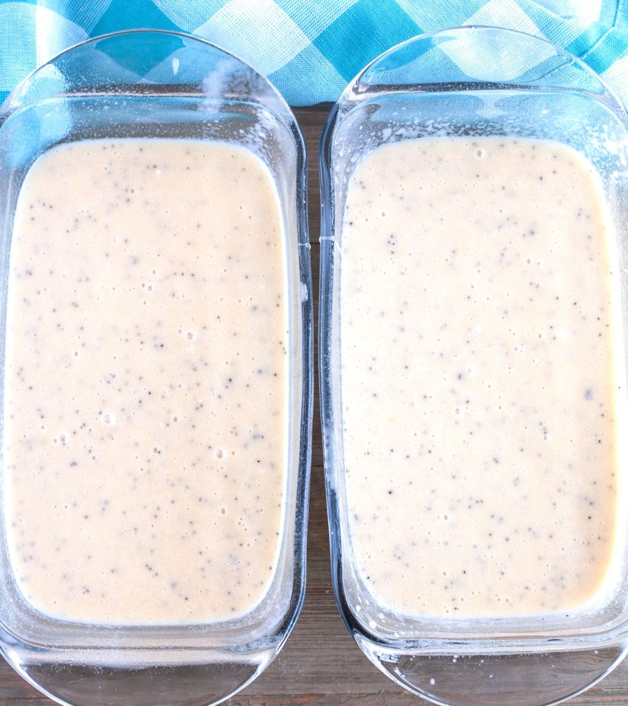 2 loaf pans with cake batter in each