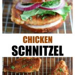 Pretzel bun with fried chicken, lettuce and red onion.