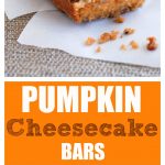 Piece of pumpkin cheesecake on table.