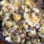 Cheeseburger Tortellini in a bowl.