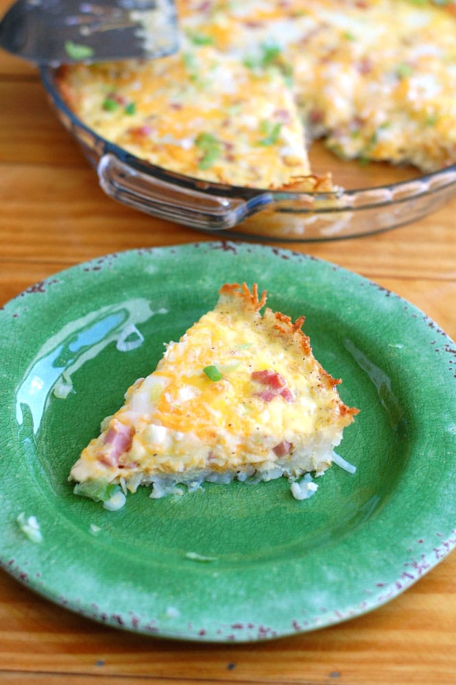 Piece of breakfast casserole on a plate