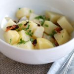 Bowl with diced potatoes.