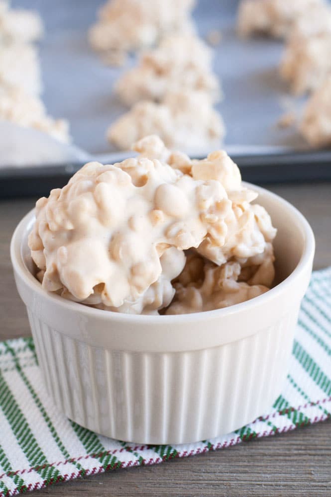 Bowl of white chocolate candy. 