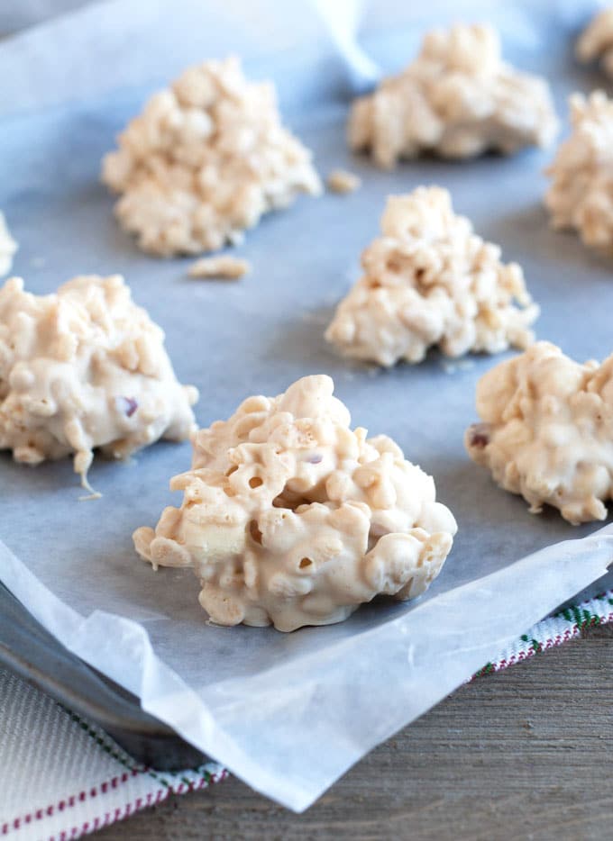 No bake peanut clusters on parchment