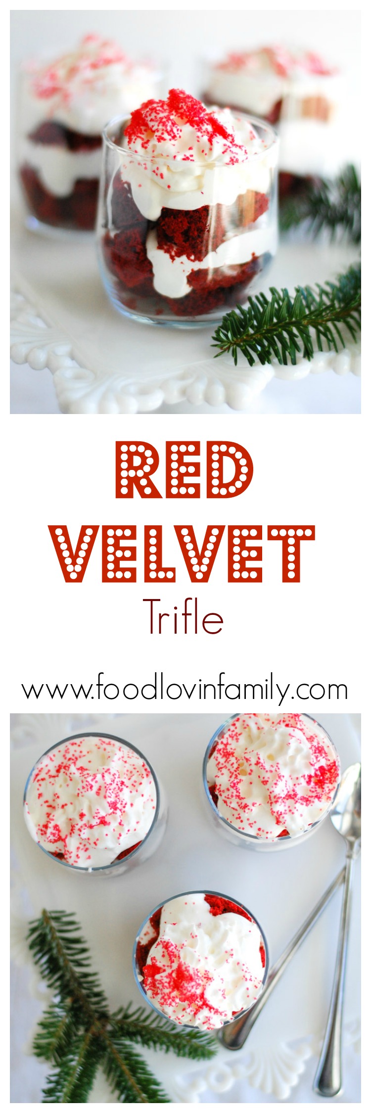 Red Velvet Trifle is made easy by using a cake mix, frozen whipped topping and cream cheese. A festive and delicious treat perfect for the holidays.
