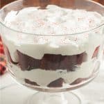 Red velvet trifle in a bowl.