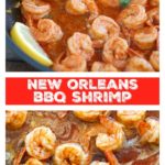 Shrimp in sauce in skillet.