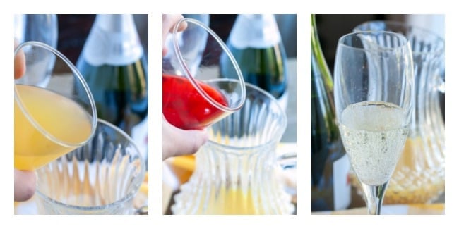 Pour Pineapple Juice, Pour Grenadine, Pour sparkling wine