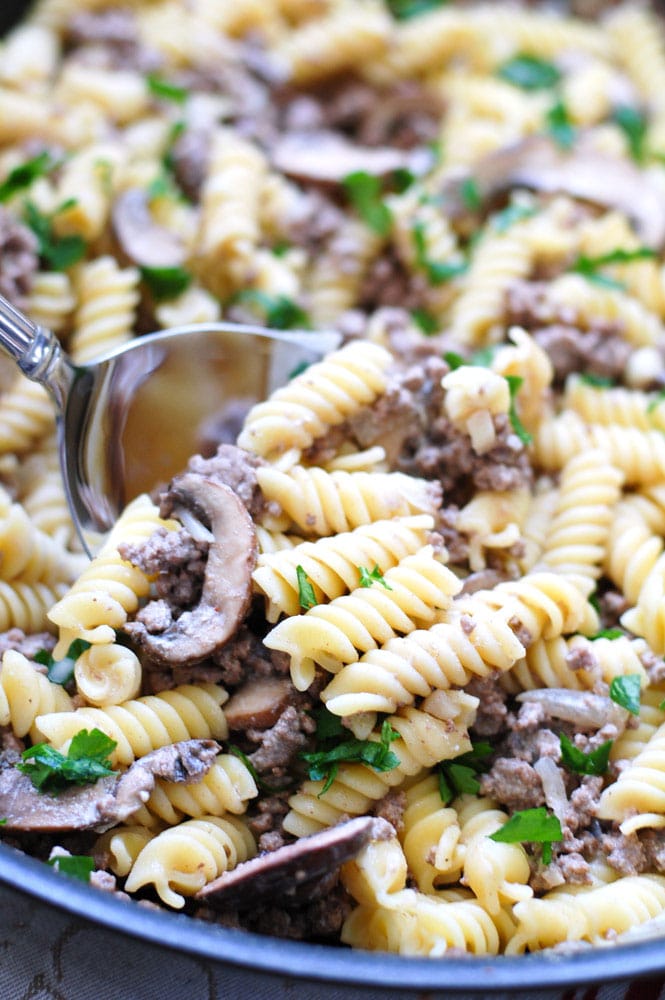 hamburger and noodles