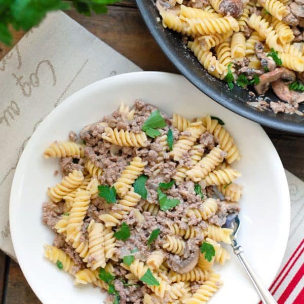 hamburger stroganoff in bowl.