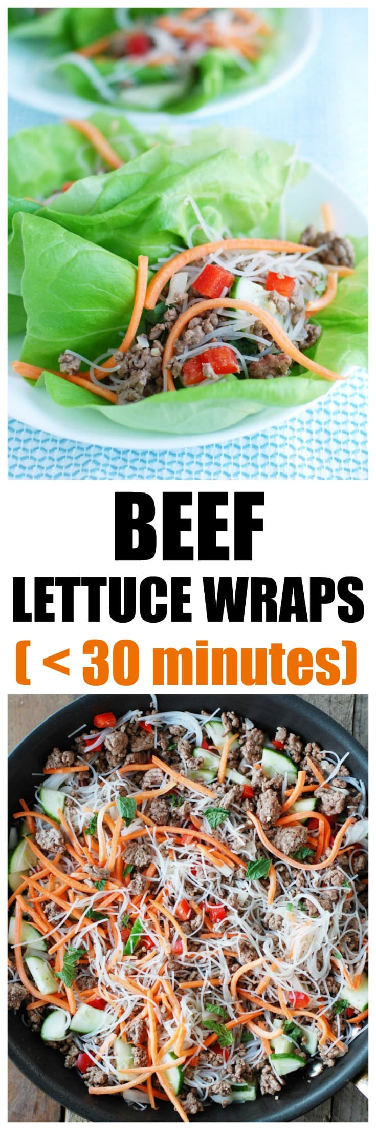 Asian Beef Lettuce Wraps are full of veggies and flavor. Made in under 20 minutes! They make a great low-carb dinner! #lettucewrap #groundbeef #beef #wrap #easydinner