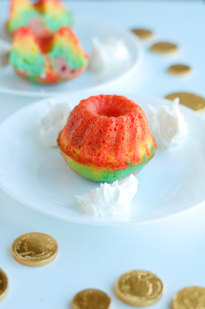Rainbow bundt cakes are fun to make and eat.