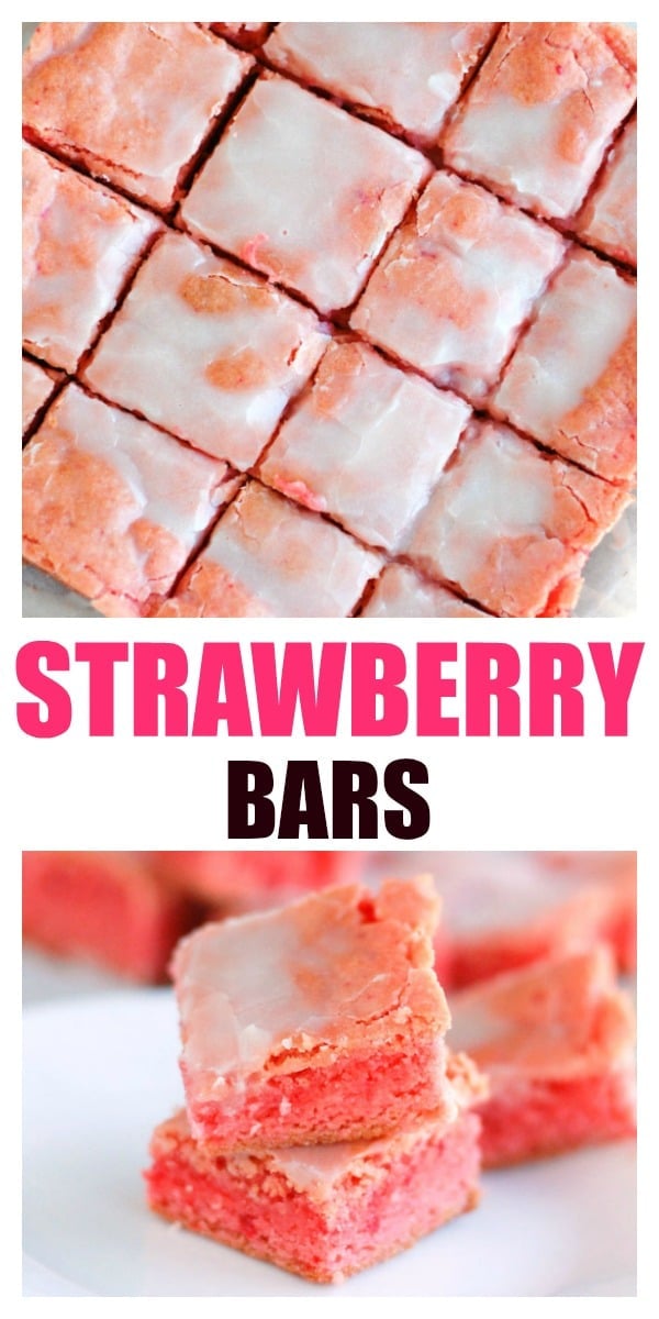 Strawberry Bars are easy to make. Only 6 ingredients for this #strawberrydessert. #cakemix #strawberrybars #strawberry
