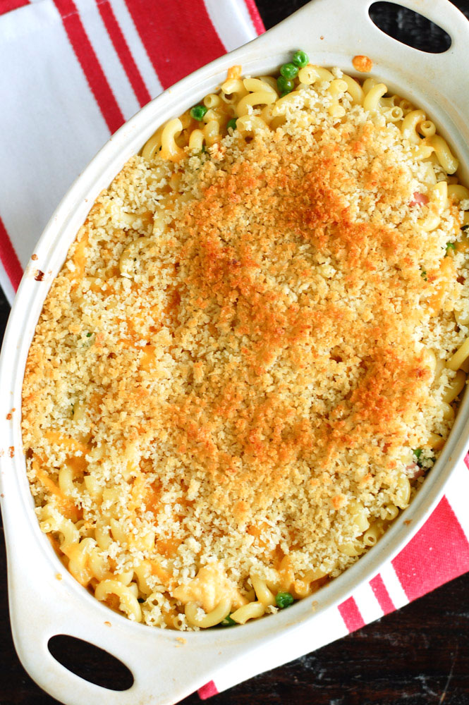 Macaroni and Cheese with Ham and Peas