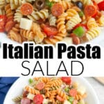 Bowl of Italian pasta salad.