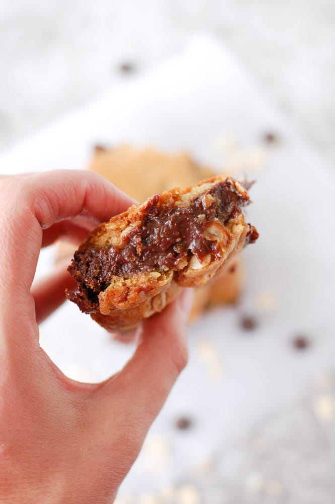 Oatmeal Fudge bar in a hand