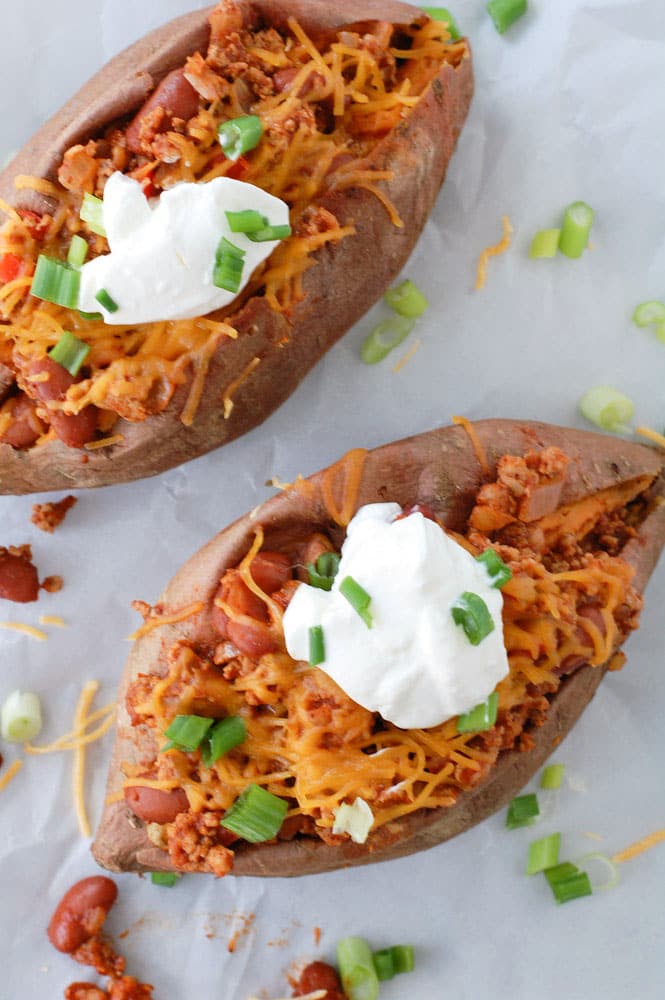 Sweet Potatoes with Turkey Chili