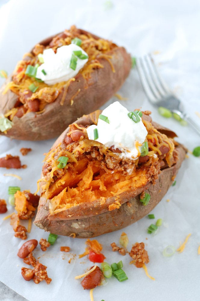 Sweet Potatoes with Turkey Chili