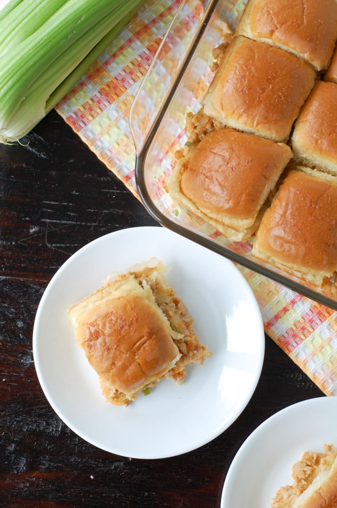 Buffalo Ranch Chicken Sliders are made with ground chicken, celery, onion and creamy ranch buffalo wing sauce.The perfect tailgating or party food.