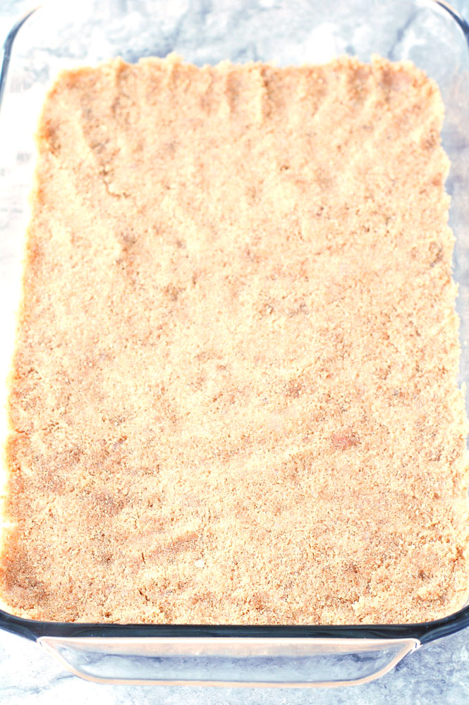 graham cracker crust in a baking dish