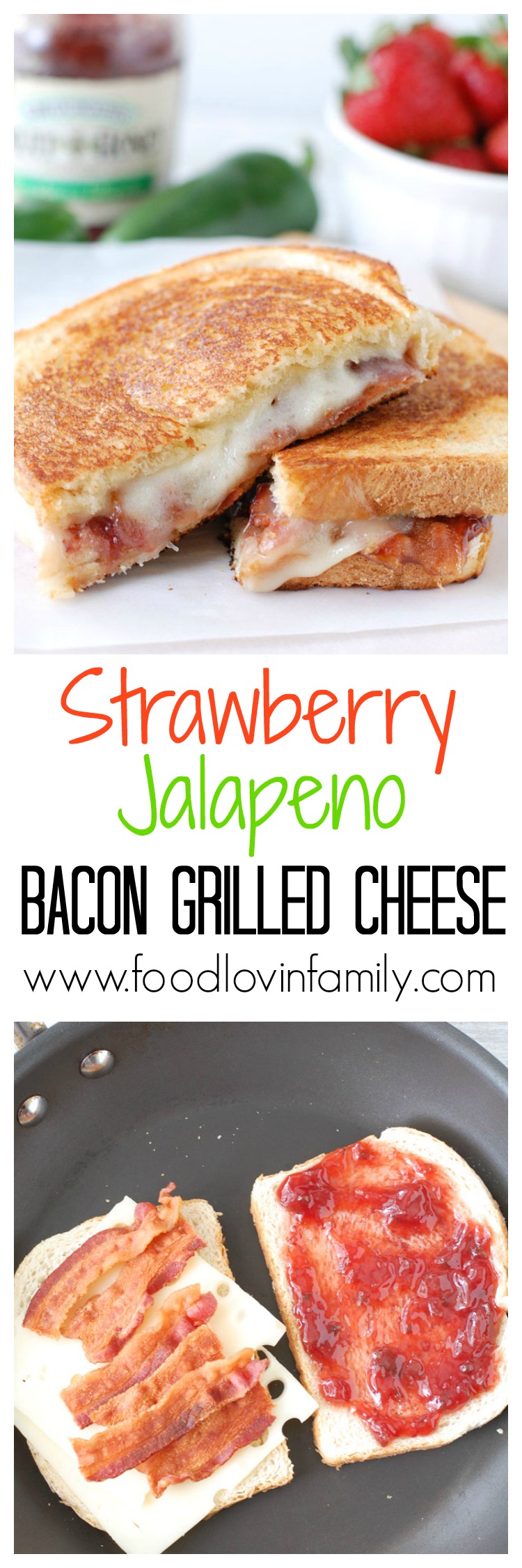 This Strawberry Jalapeno Bacon Grilled Cheese Sandwich is a crunchy, gooey combination of savory, sweet, and salty with just a touch of heat. To the delight of taste buds everywhere, sourdough bread, bacon, Swiss cheese and strawberry jalapeno fruit spread join together to create this tasty sandwich!