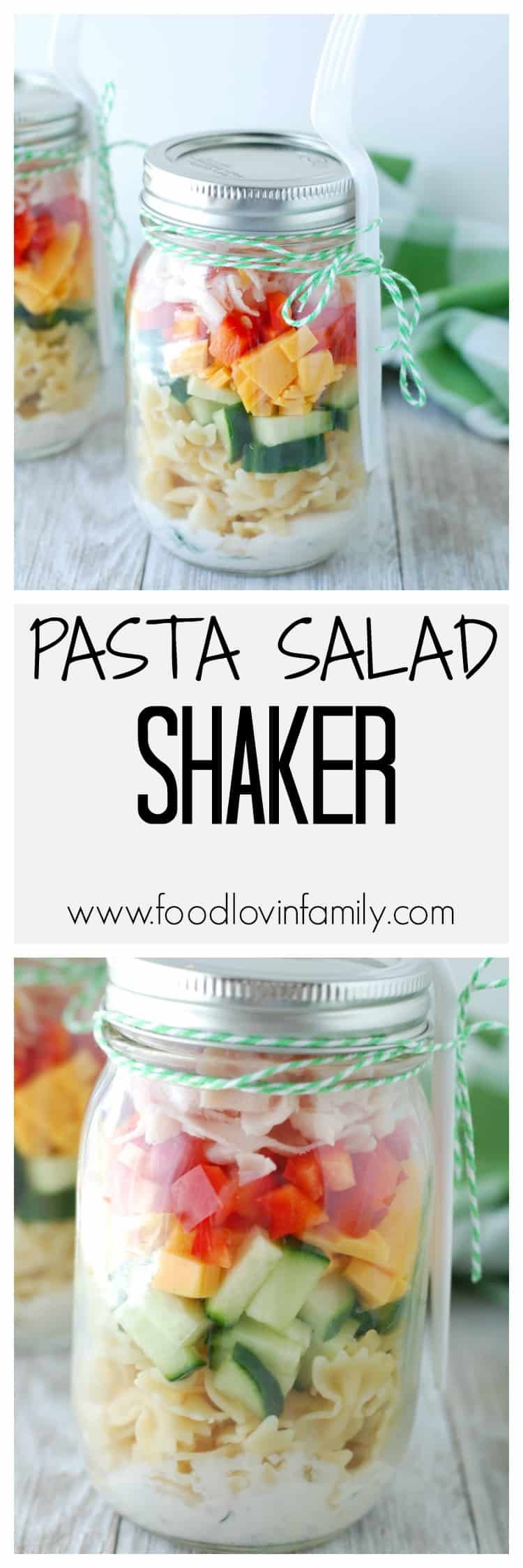 Forget sandwiches, these mason jar pasta salad shakers will shake up your lunch box routine. Filled with quality turkey and cheese, pasta, vegetables and a homemade ranch dressing these shakers are sure to please.