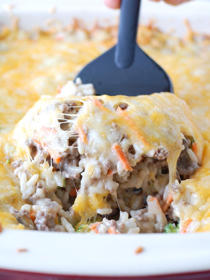 Ground Beef and Rice Casserole in dish