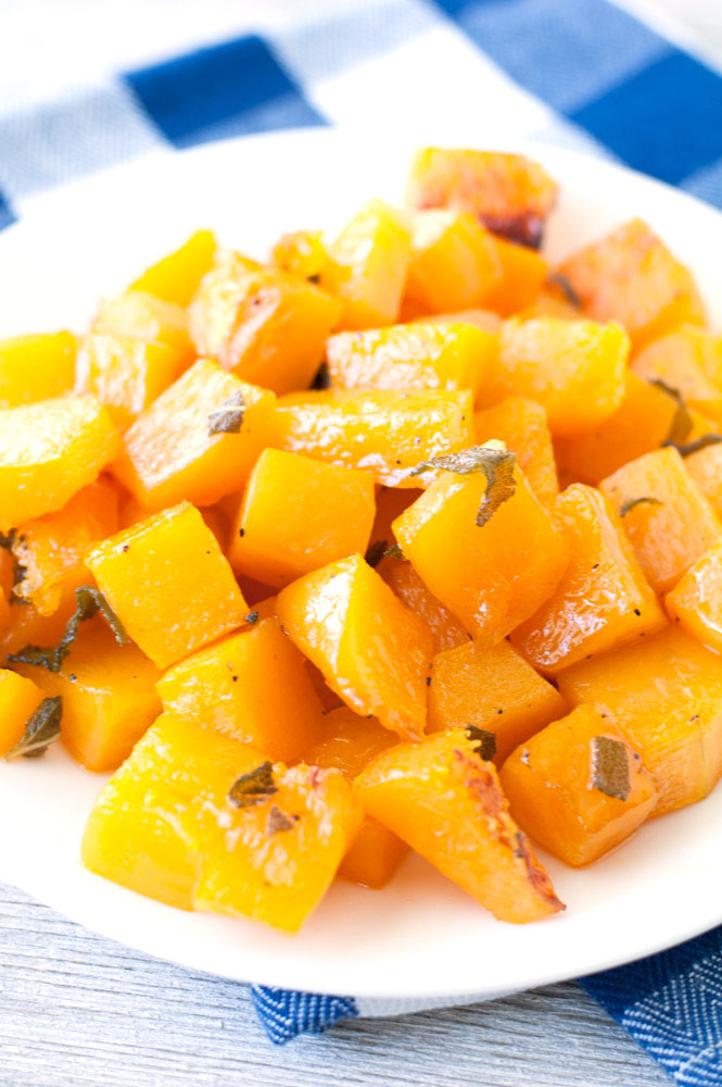 Plate with roasted butternut squash. 