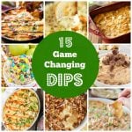 Collage of appetizer dips.