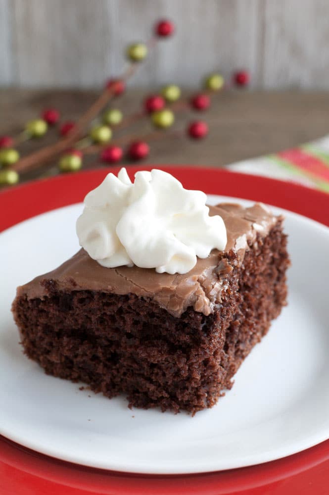 A piece of chocolate cake on a plate