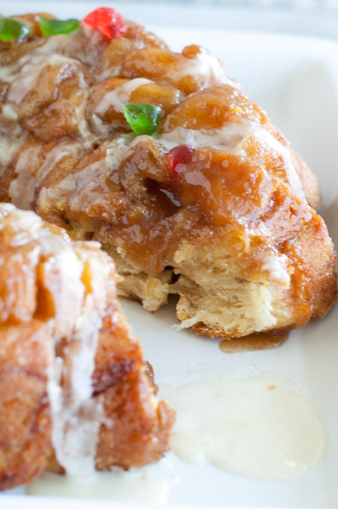 Holiday Monkey Bread with a piece cut