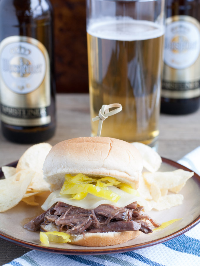 Slow cooked in Warsteiner Premium German Pilsener, this beef with peppers served on a Pepperidge Farm® Bakery Classics Sweet & Soft Slider Bun is hard to beat on game day!