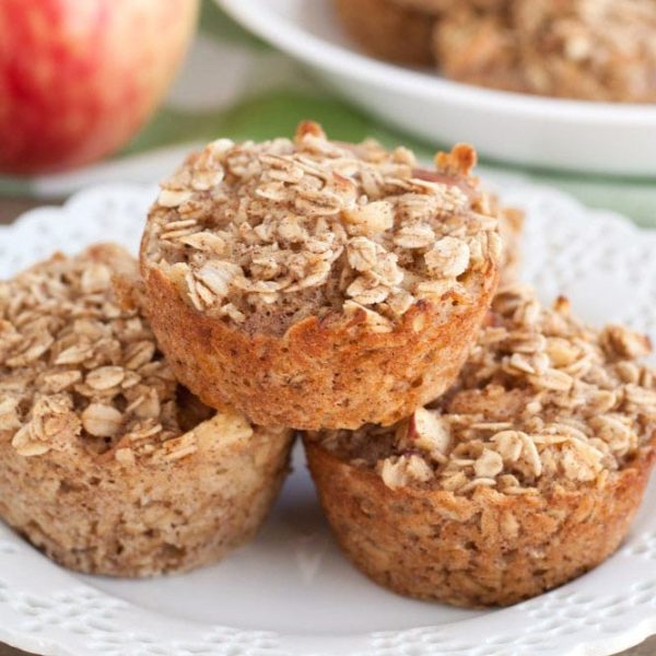 Apple Cinnamon Oatmeal Cups stacked on plate