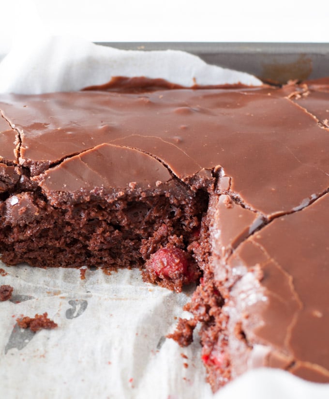 Chocolate Cherry Cake in pan
