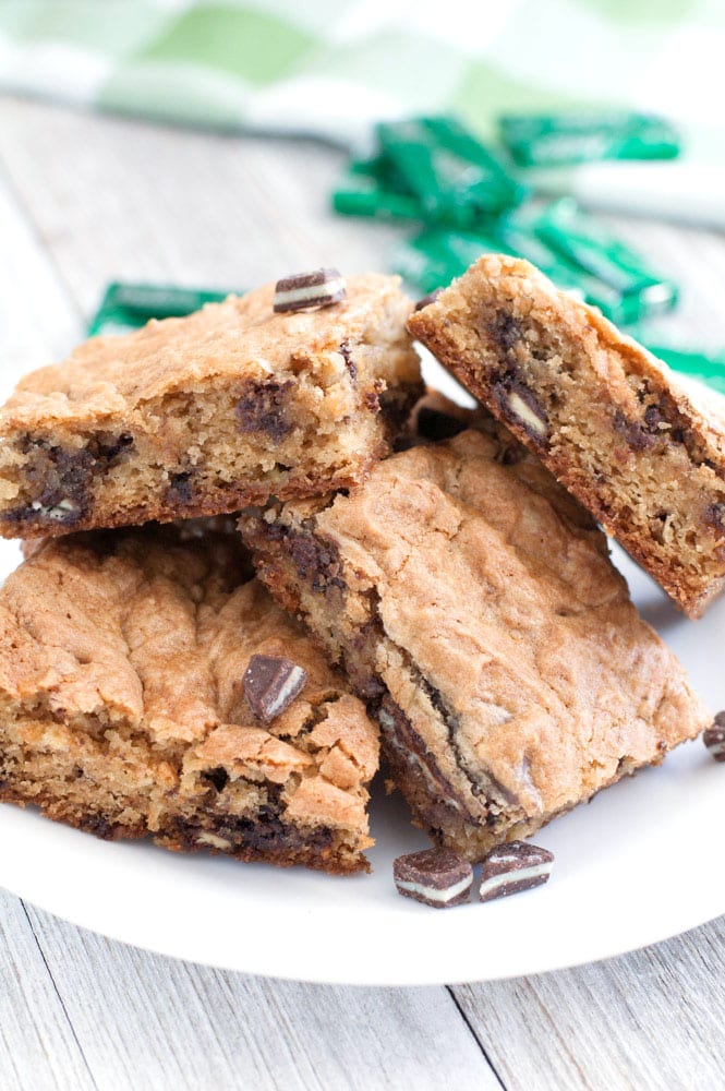 Andes Mint Cookie Bars on a plate