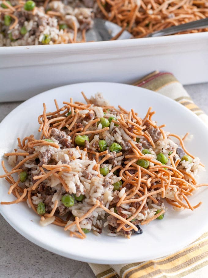 Plate of Asian Beef and Rice Casserole