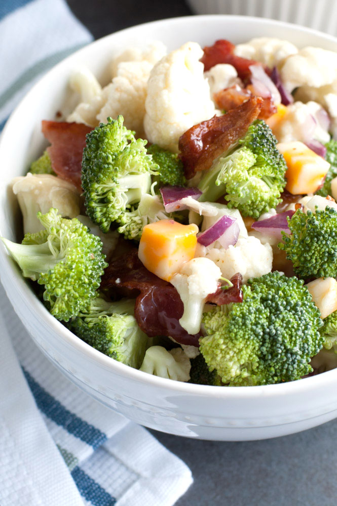 Broccoli Cauliflower Salad recipe in a bowl