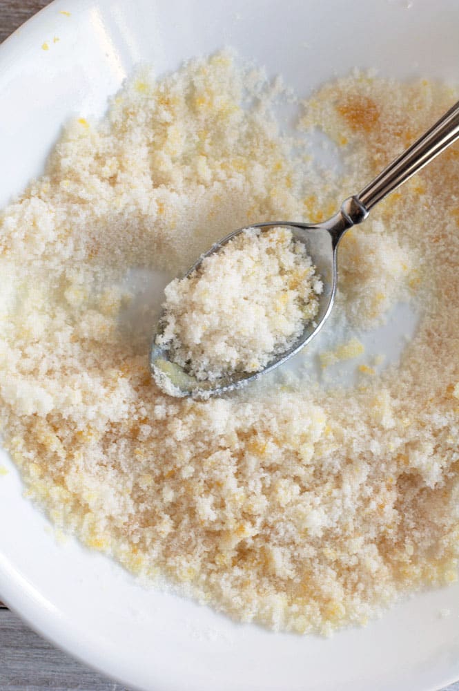 sugar, vanilla and lemon zest in a bowl