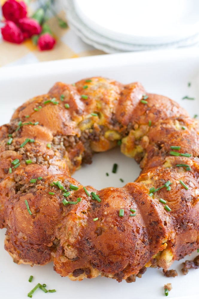 Sausage, Egg and Cheese Monkey Bread on a plate