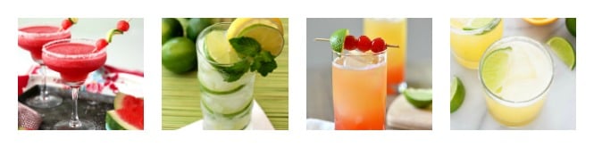 A picture of strawberry margaritas, mojito, sunrise and margaritas