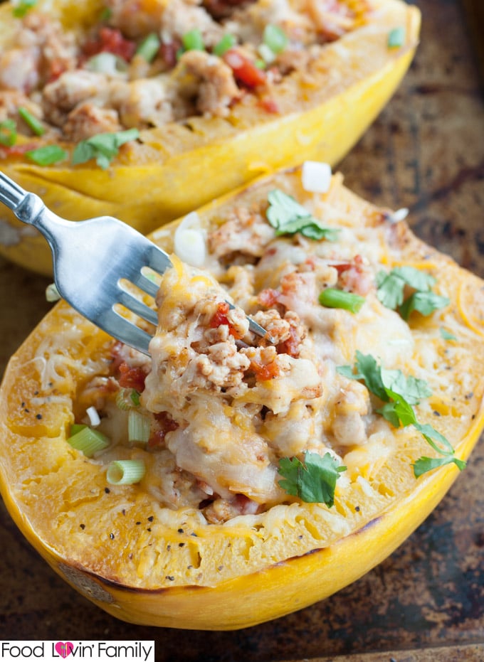 Chicken taco spaghetti squash with fork