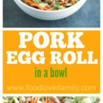 Bowl with diced pork and cabbage with chop sticks.