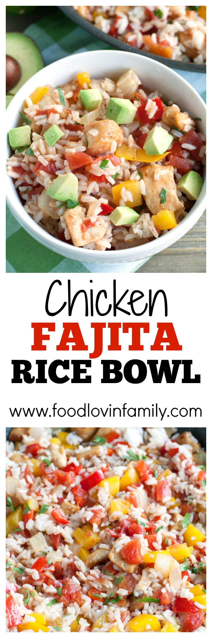 Chicken Fajita Rice Bowl - fajita seasoned chicken mixed with peppers, onions, RO*TEL and cilantro lime rice. A bold and flavorful meal the family will love. PIN