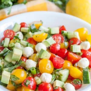 Bowl of tomatoes and cucumbers.