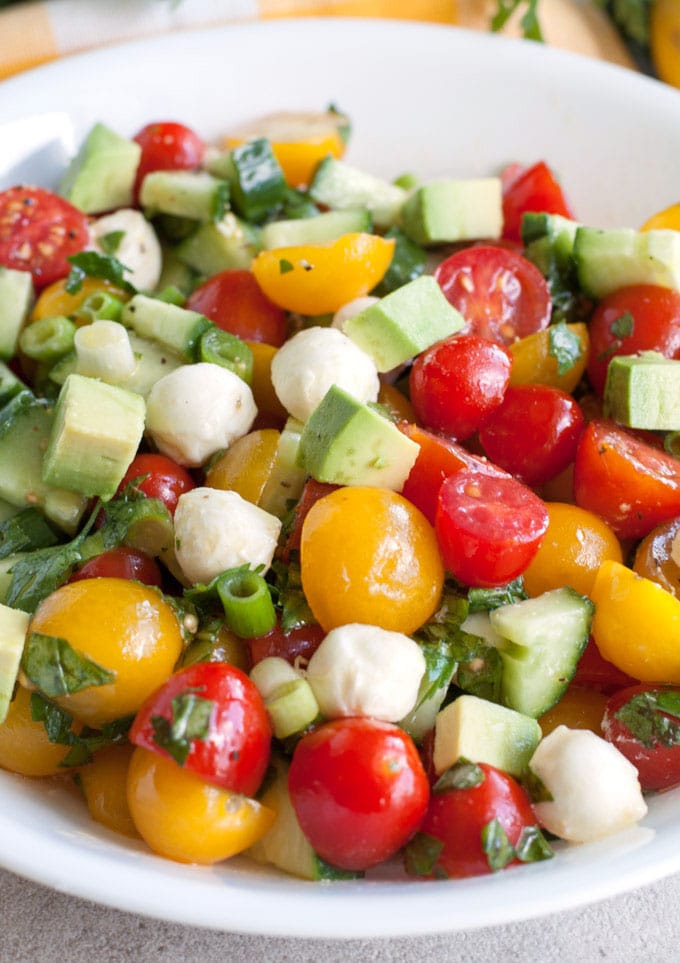 Cucumber Tomato Avocado Salad in a bowl